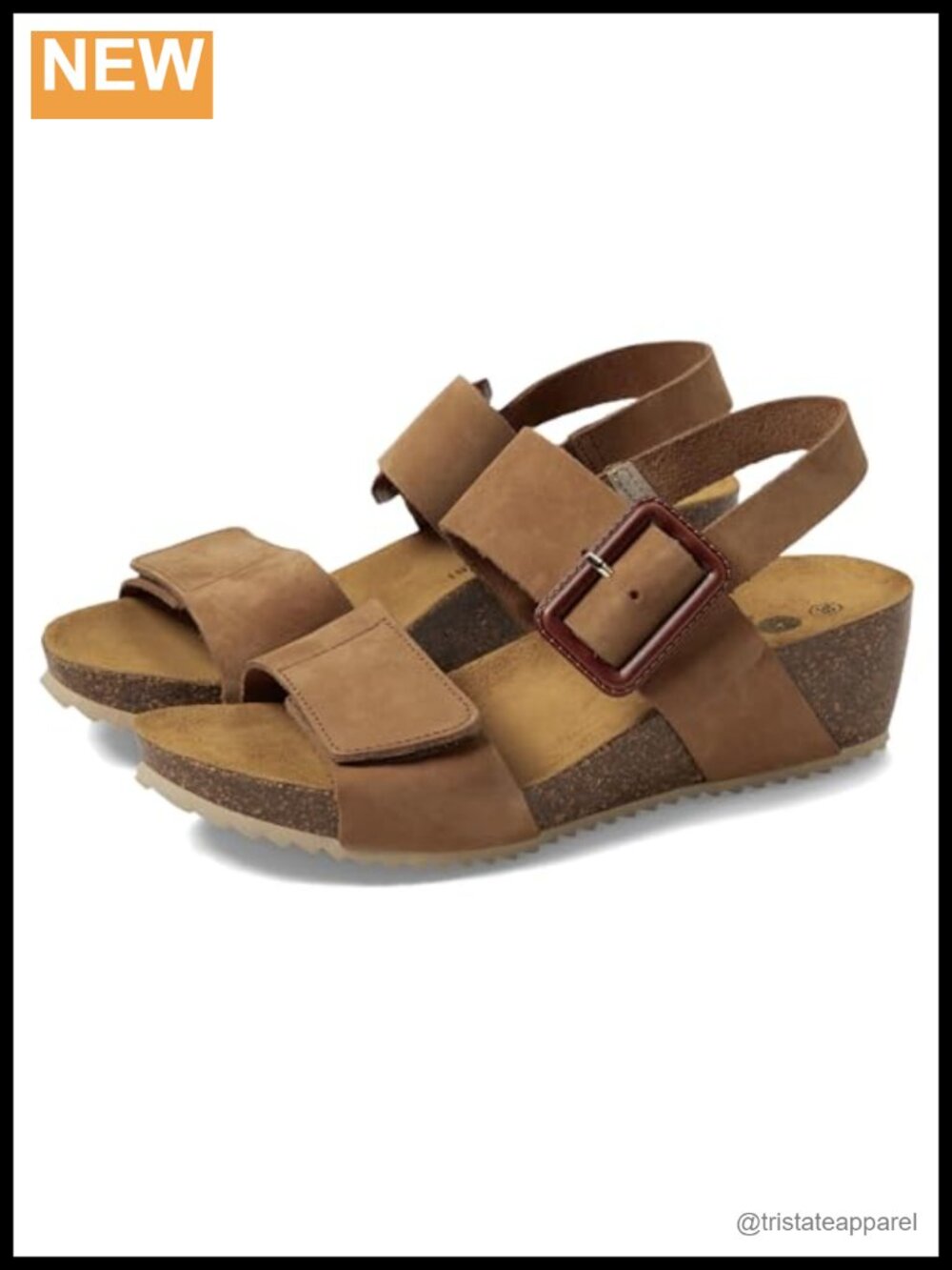 Eric Michael Lake Wedge Sandal Leather Cushioned Footbed Slingback Buckle Casual